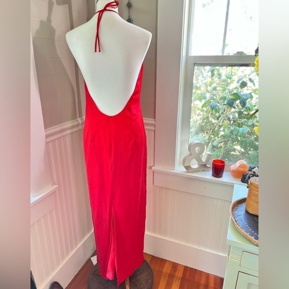 Stunning Red Halter Neck Long Maxi Dress Evening Gown - Picture 4 of 10